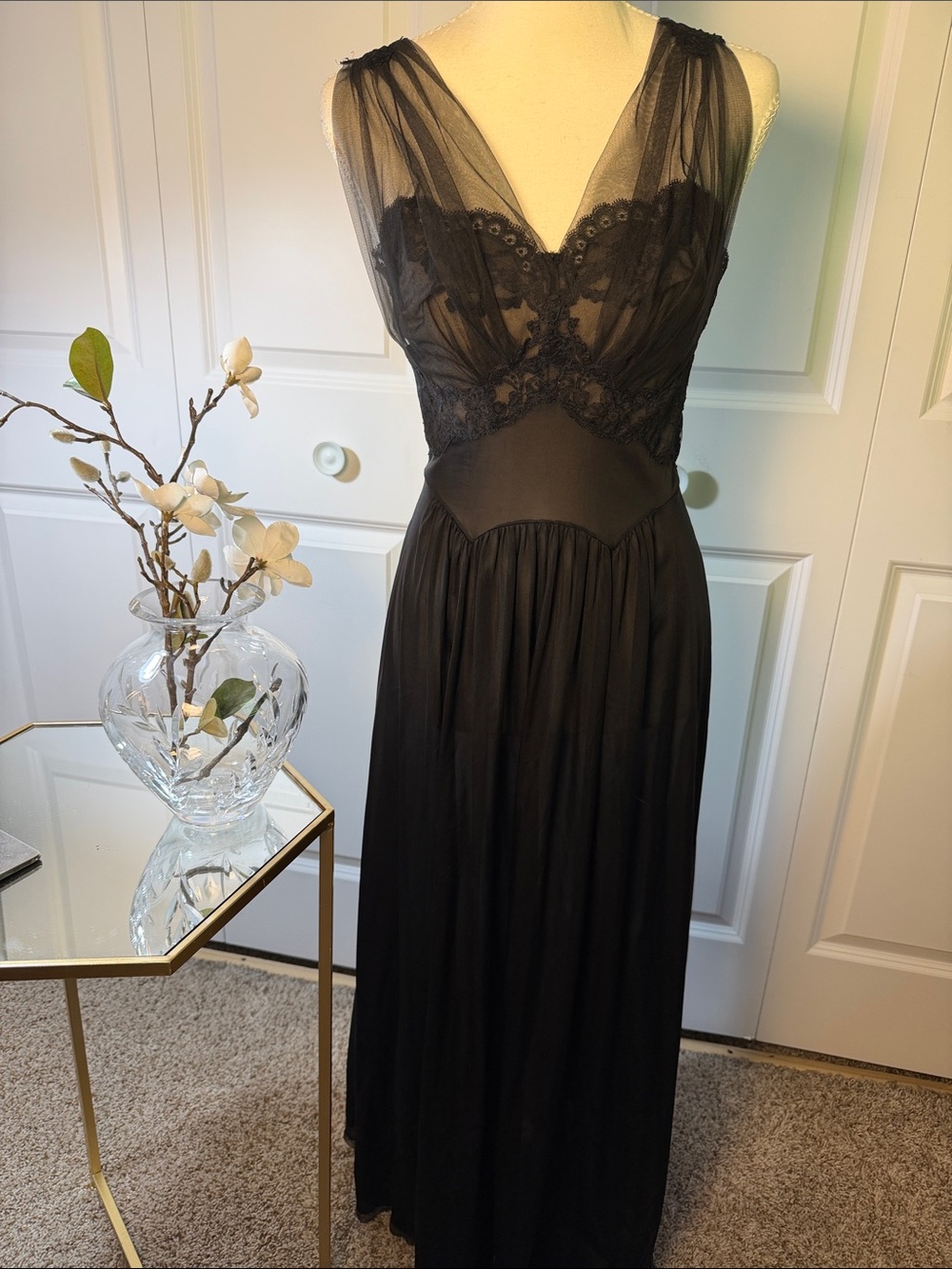 Vtg Vanity Fair black long tricot slip dress sz 32